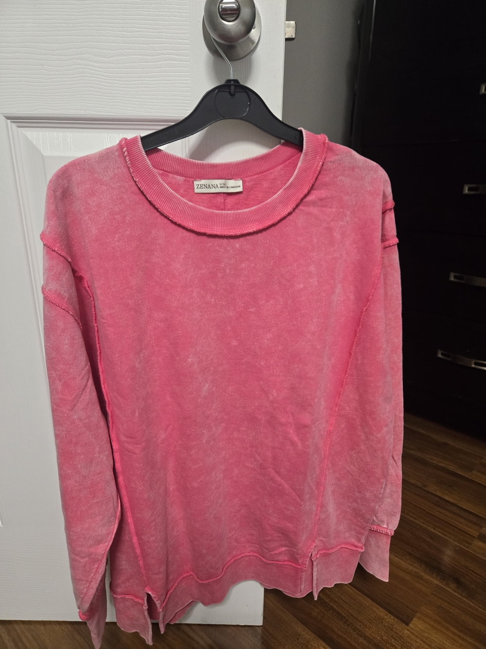 Zenana Outfitters Pink Washed Crewneck Sweatshirt S/M